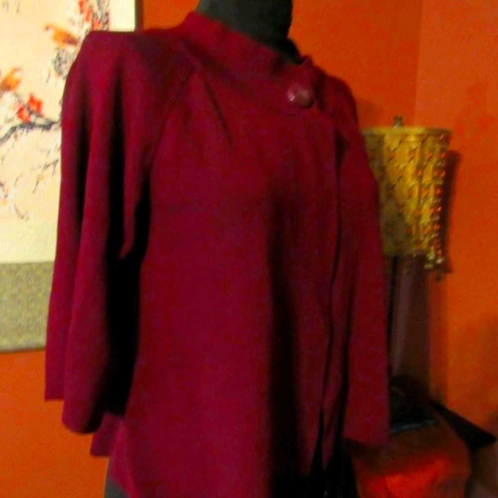 🌹 Lovely Deep Rich Bordeaux Burgundy Cropped One Button Cardigan - S - Picture 3 of 16
